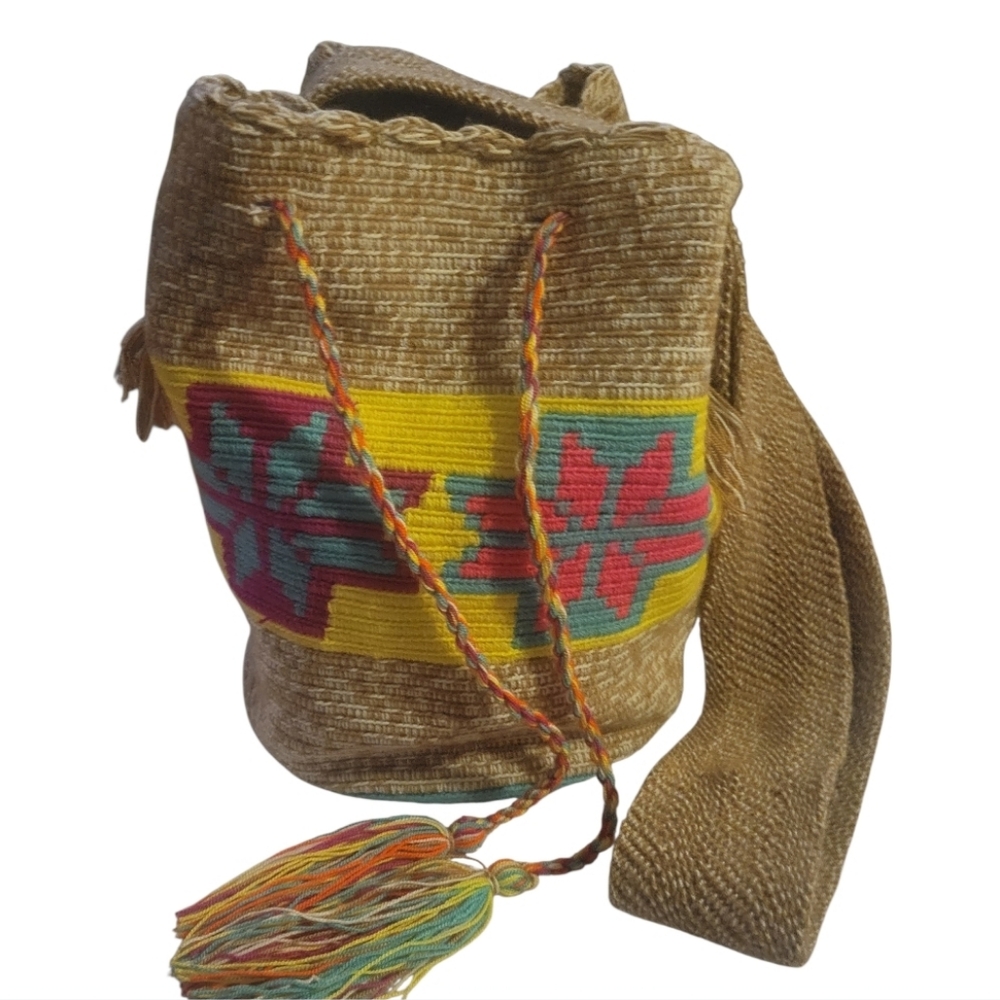 Handwoven Colombian CB Bag Vibrant Patterns Wayuu Mochila Tassels 11"HX7"W NWOT